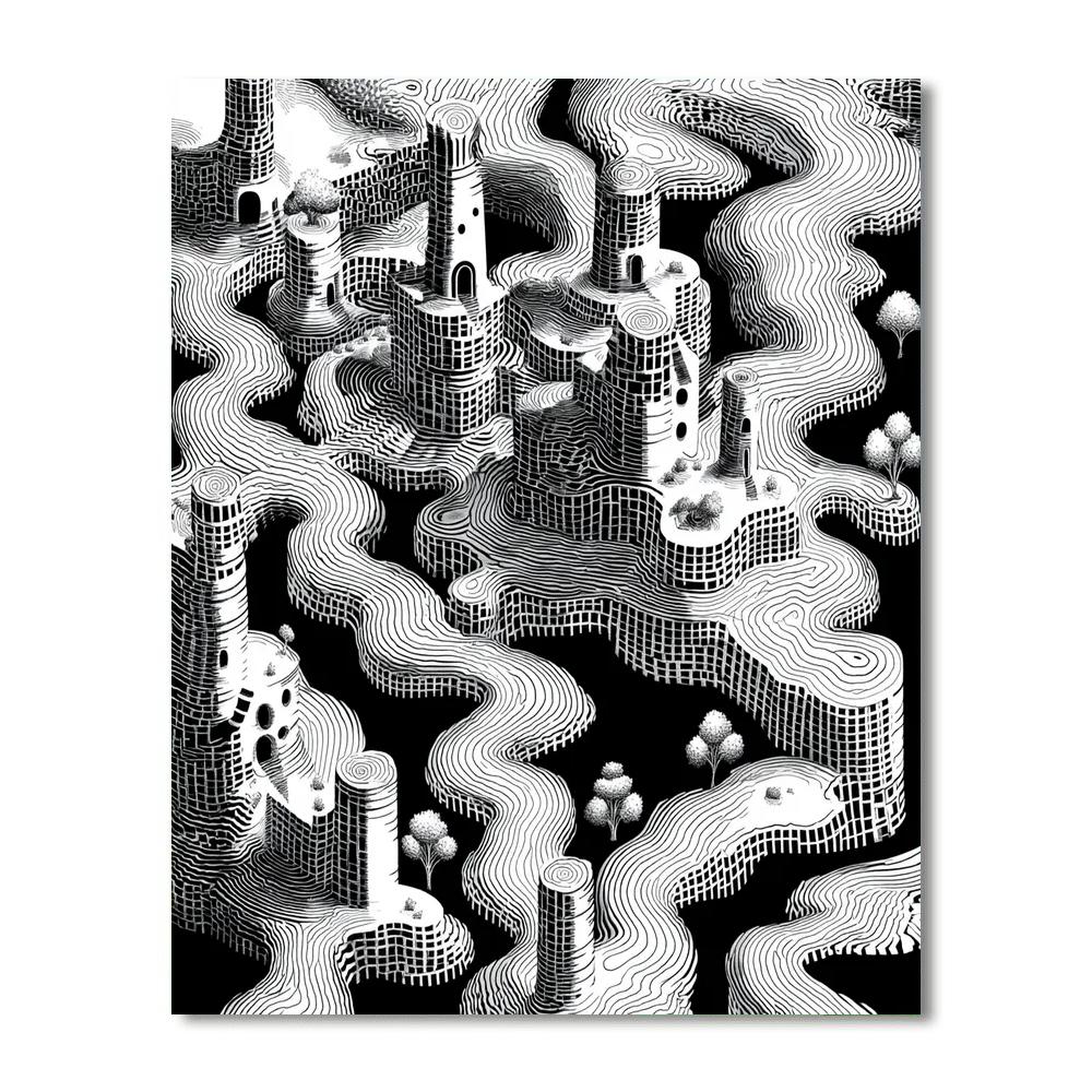 M.C. Escher Inspired Optical Echoes  Numbered Painting Kits
