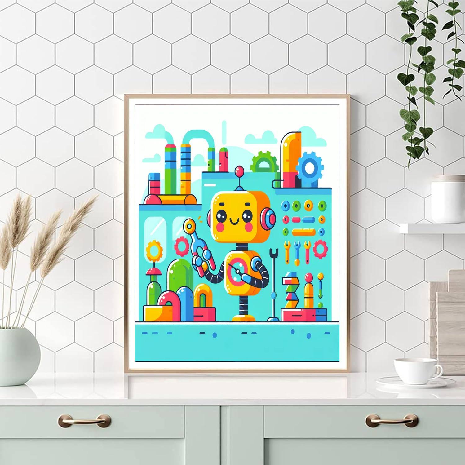 Cheerful Robot Factory Paint By Numbers Kits