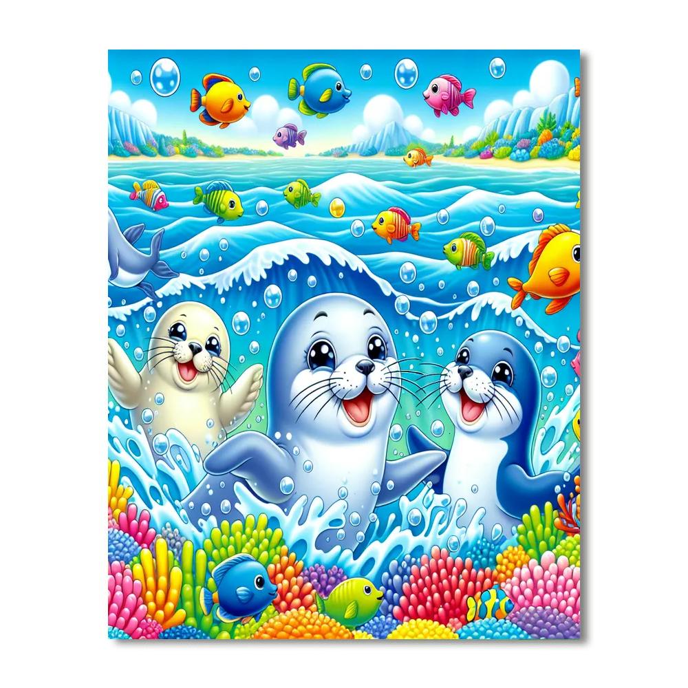Playful Seals Paint By Numbers Art