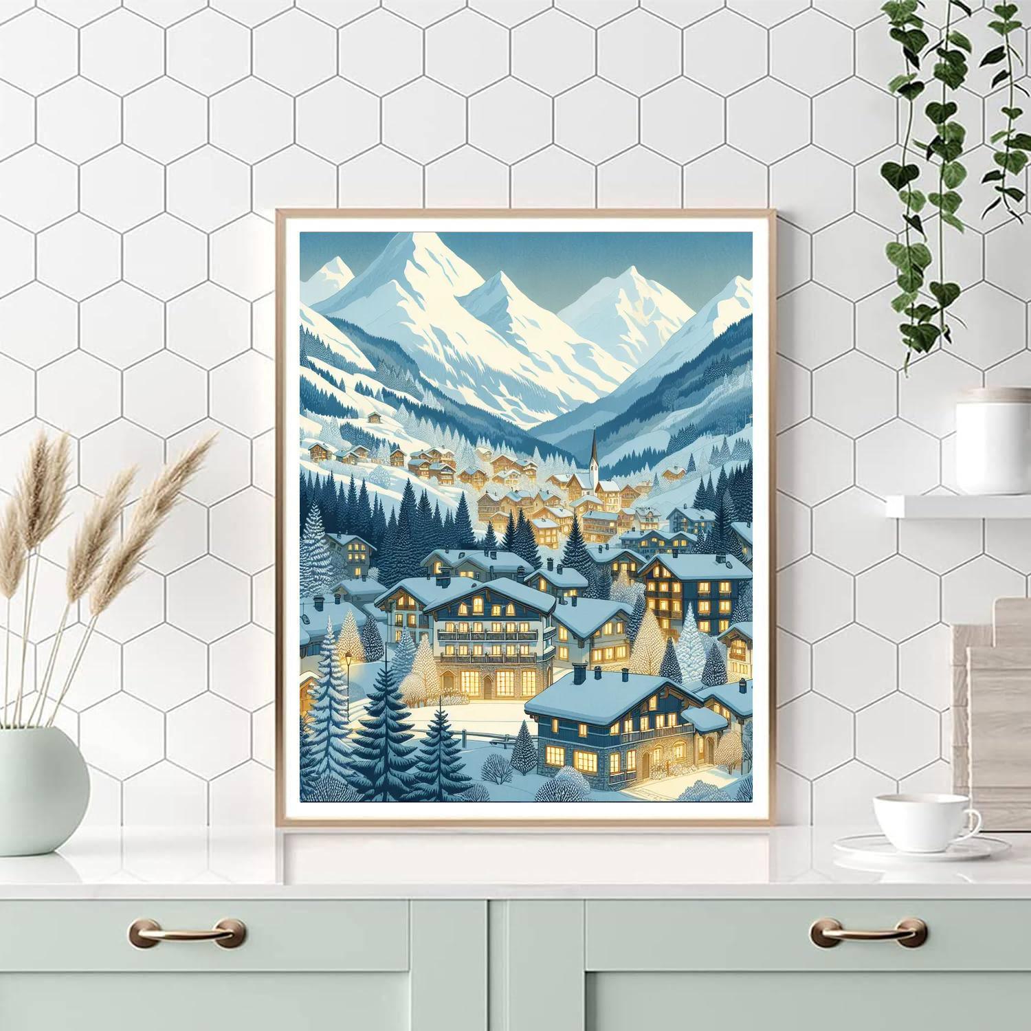 Quaint Alpine Village Number Painting