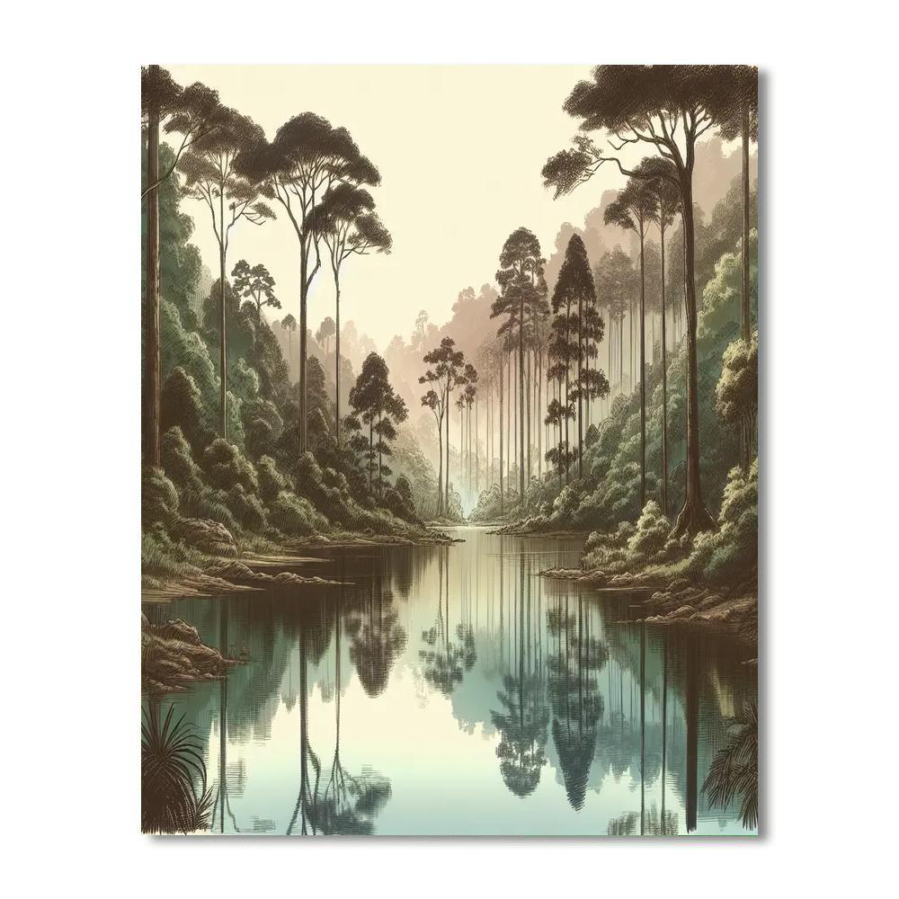 Serene Forest Reflection Number Painting