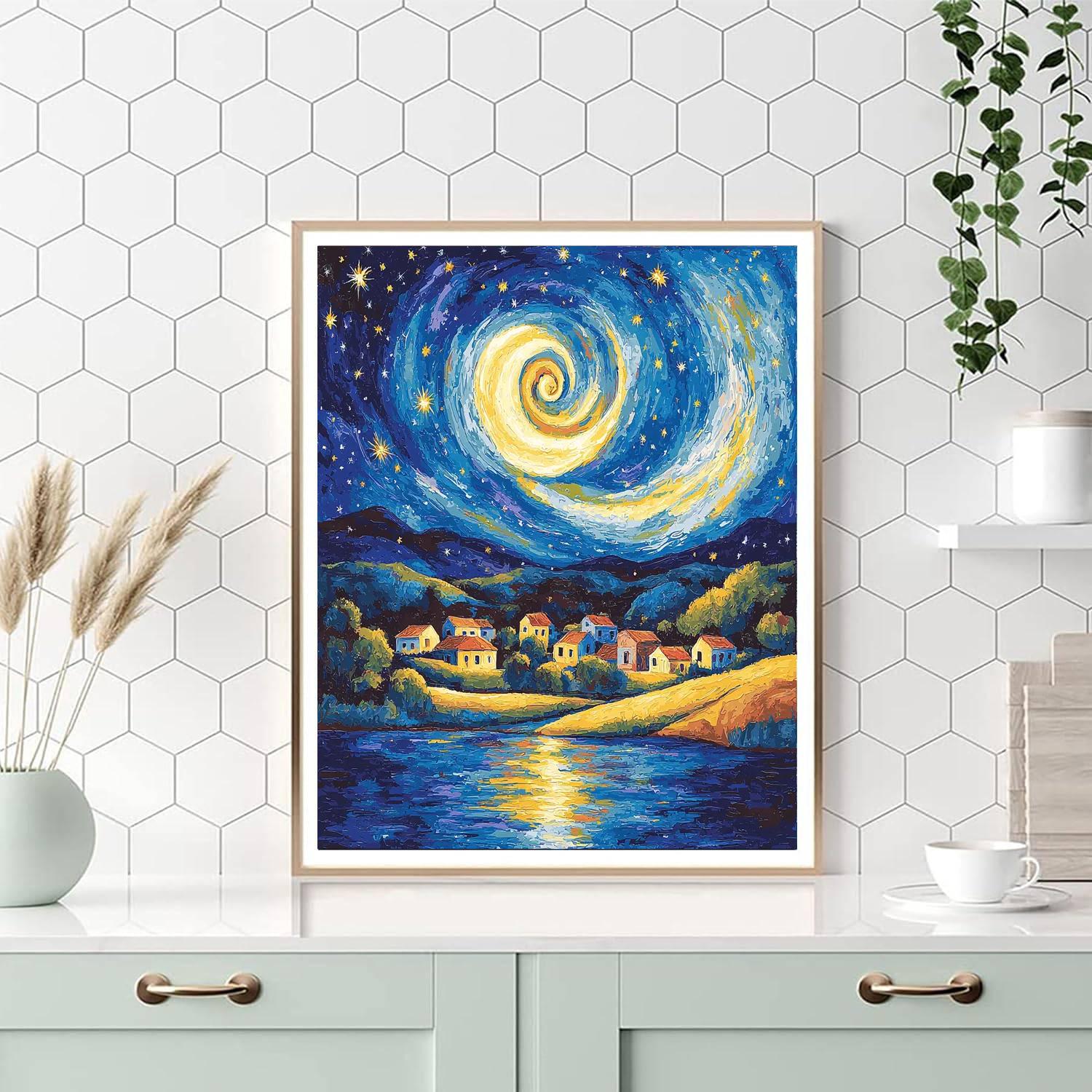 Vincent Van Gogh Inspired Starry Night Landscape  Painting Number Kit