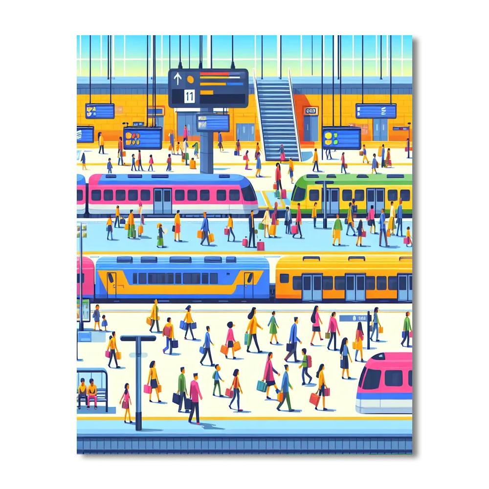 Busy Train Station Painting Number Kit