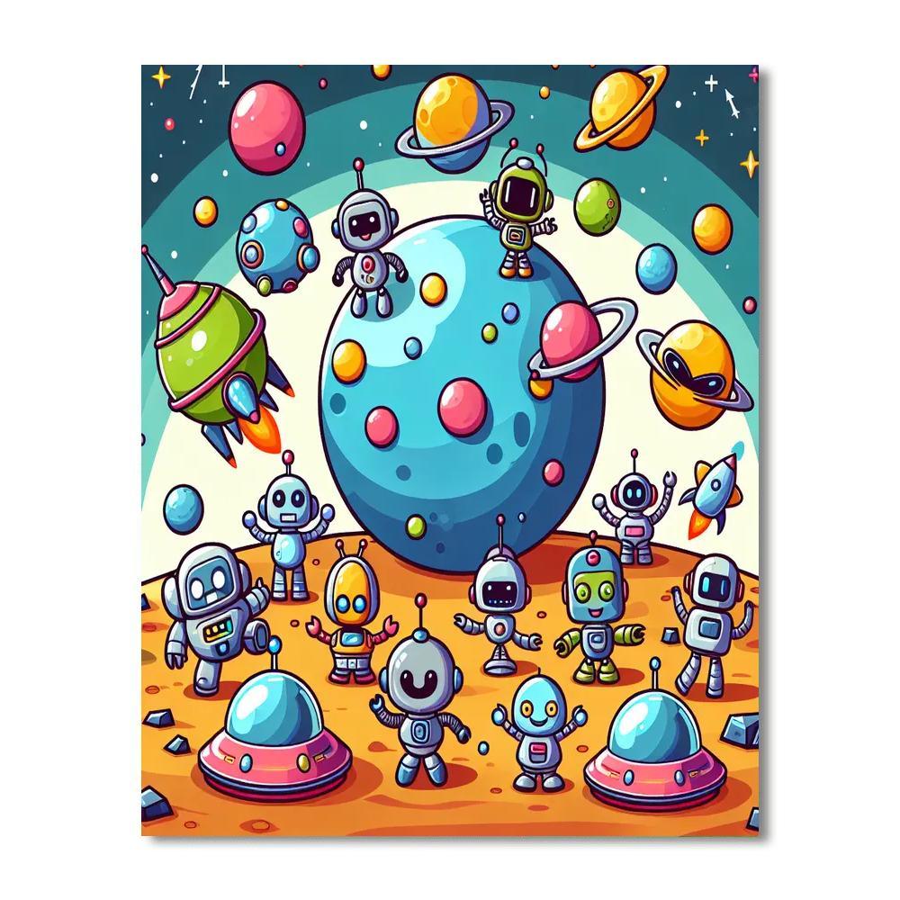 Outer Space Robot Party Numbered Painting Kits