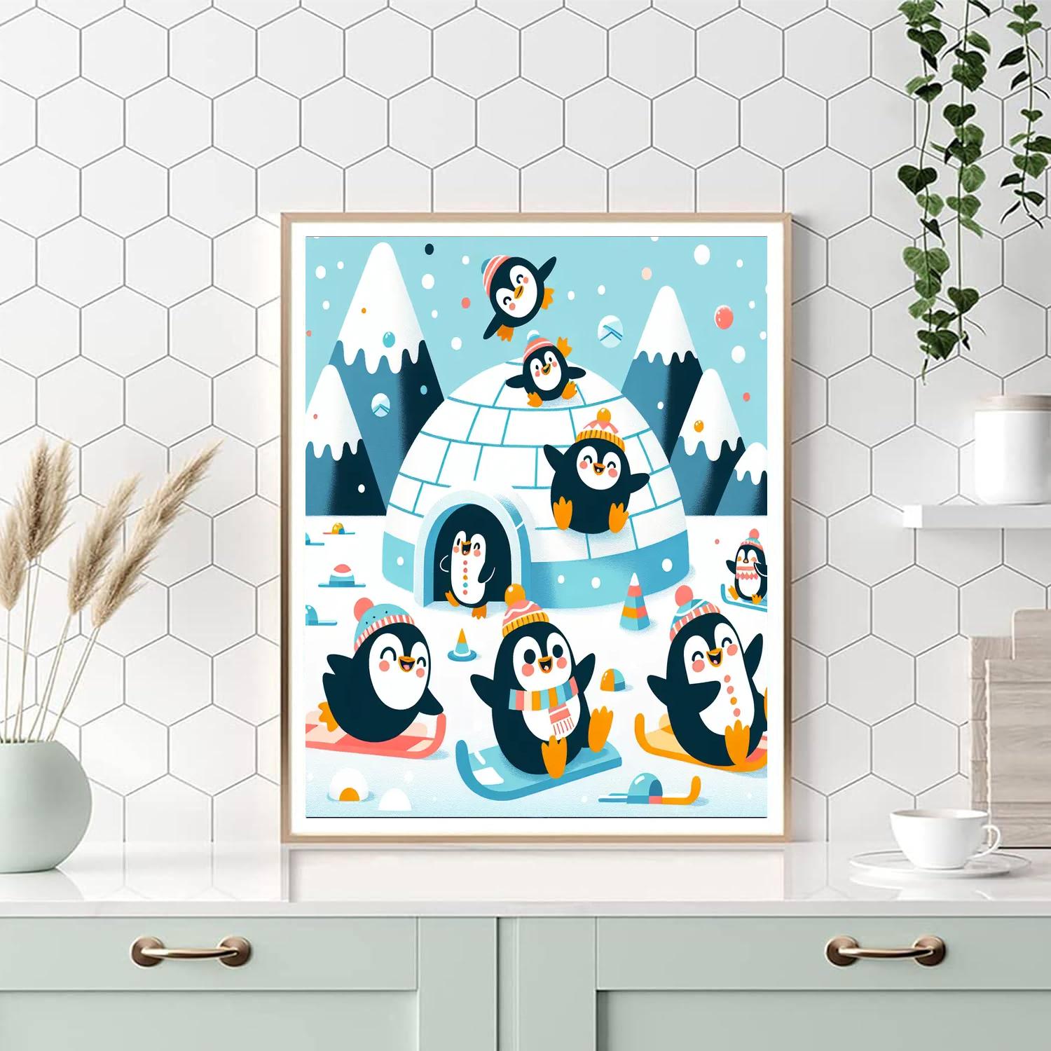 Playful Penguin Igloo Painting By Numbers Kit