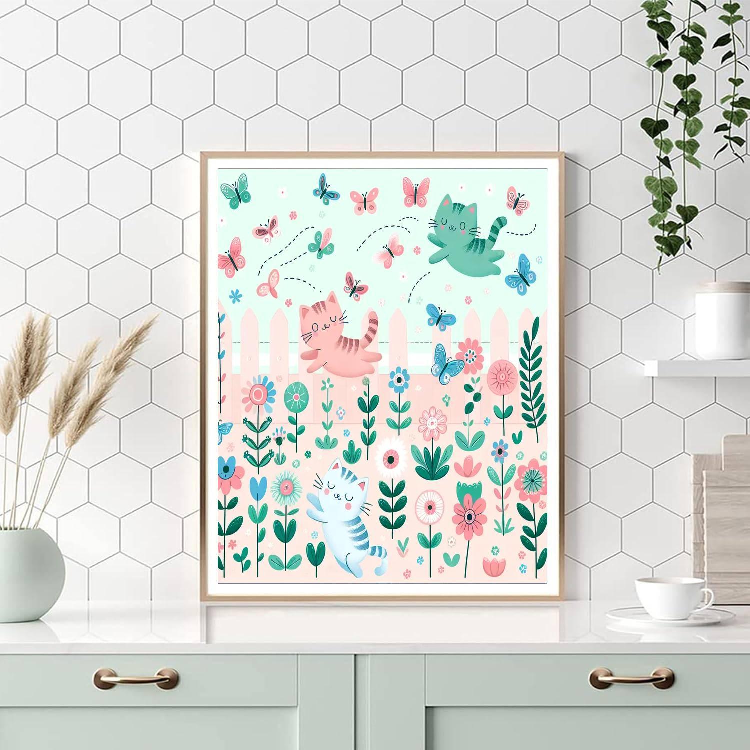 Cat's Whimsical Playtime Number Painting