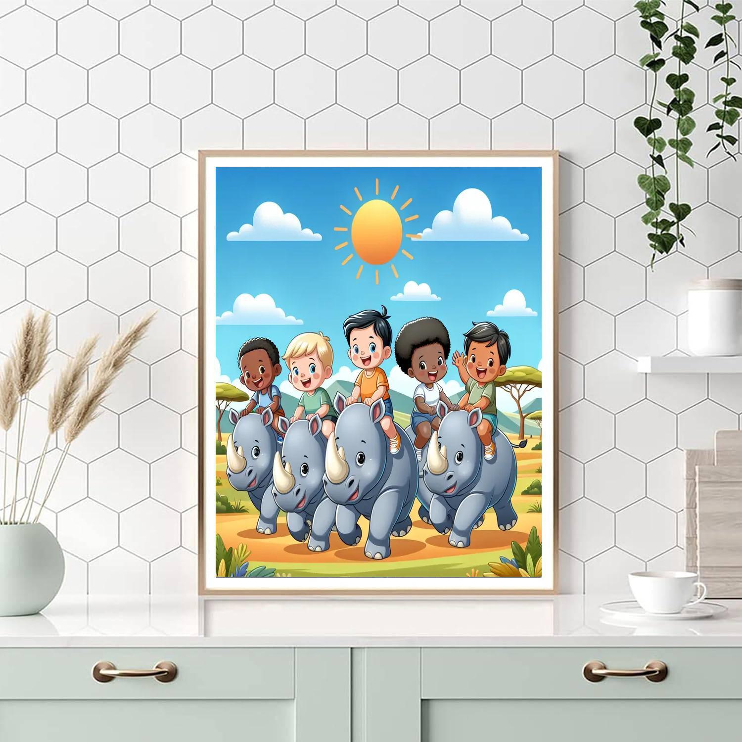 Riding Rhinos Paint By Numbers Art