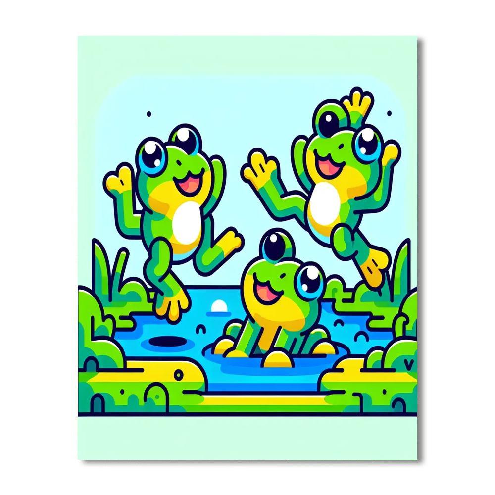 Playful Garden Frogs Paint By Number