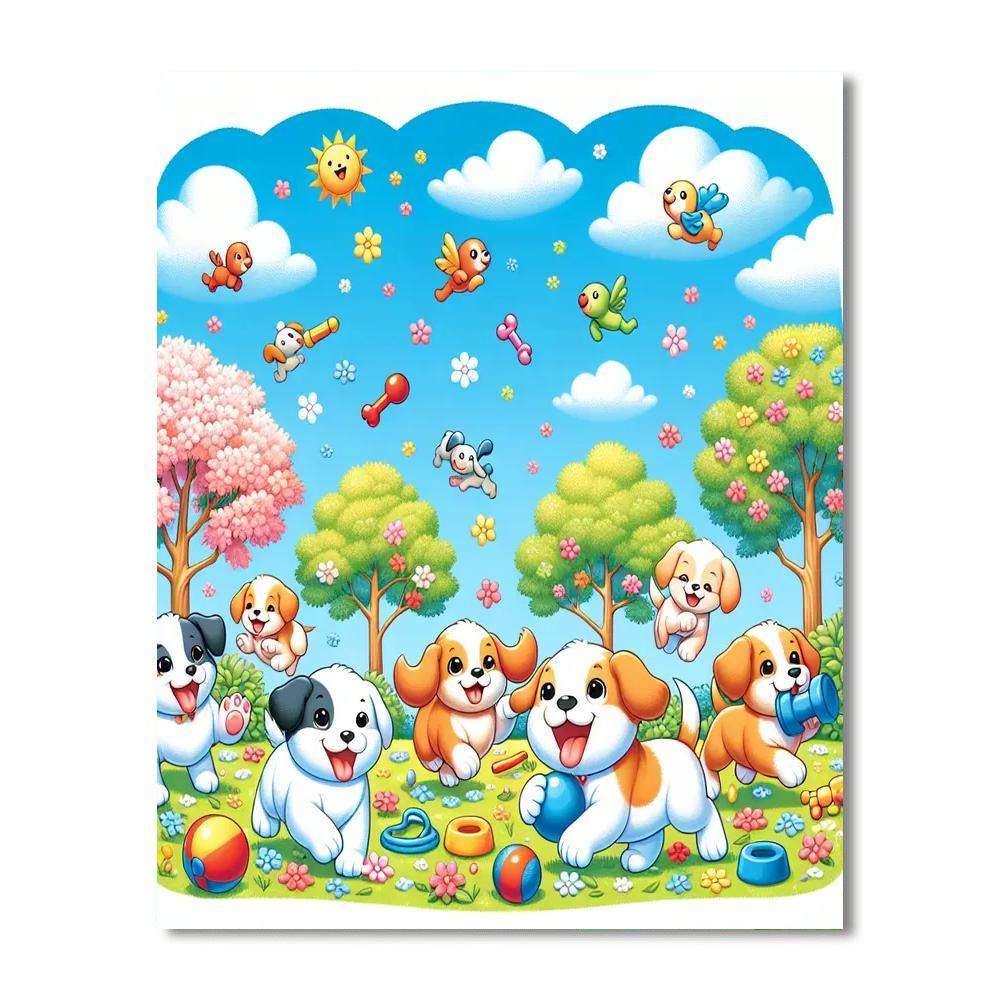 Puppy Paradise Party Number Painting