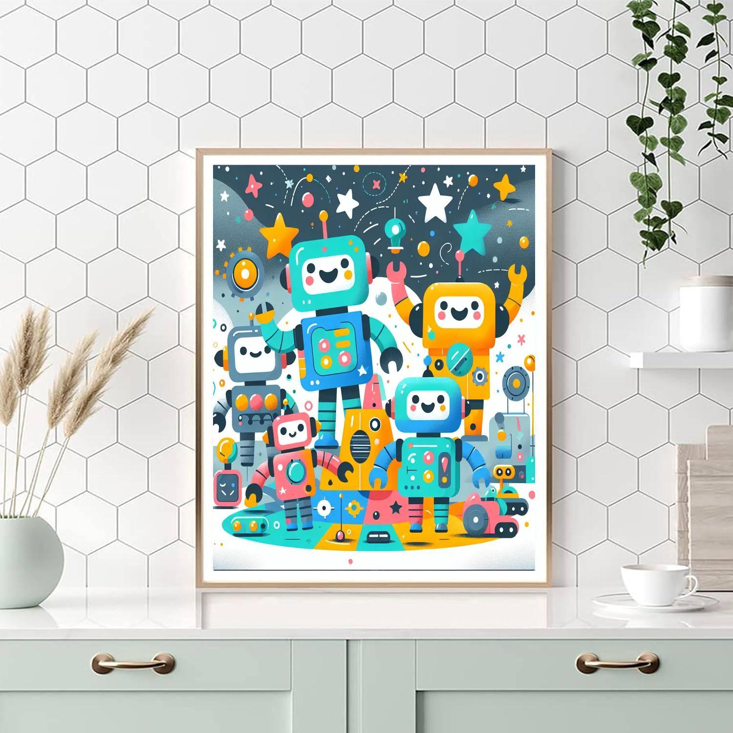 Adventurous Robot Exploration Paint By Color