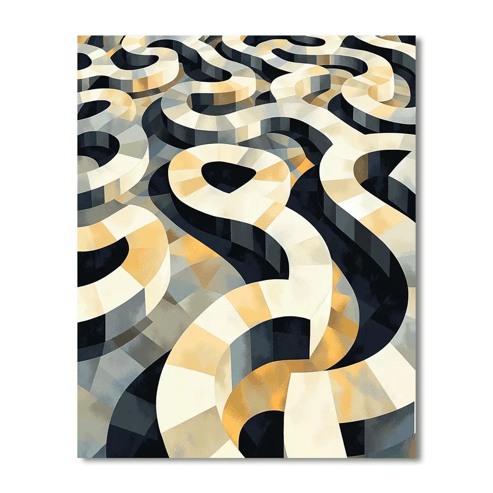 M.C. Escher Inspired Abstract Labyrinths  Numbered Painting Kits