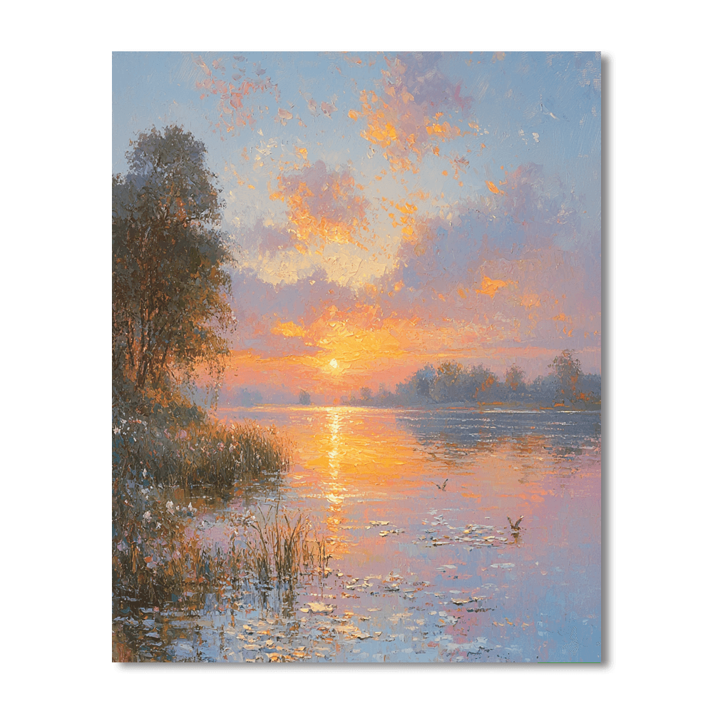 J.M.W. Turner Inspired Romantic Sunset Over the Lake - DIY Painting By Numbers Kit
