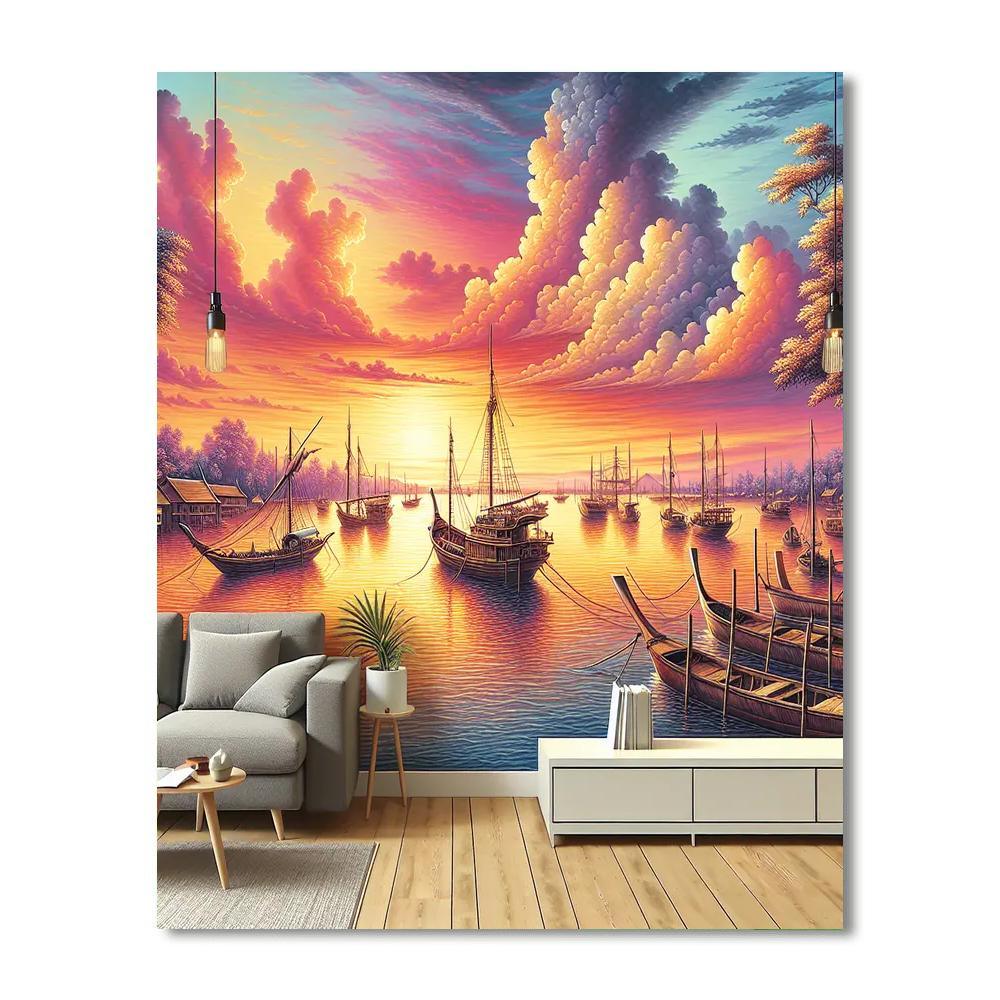 Serene Harbor Sunset Paint By Color