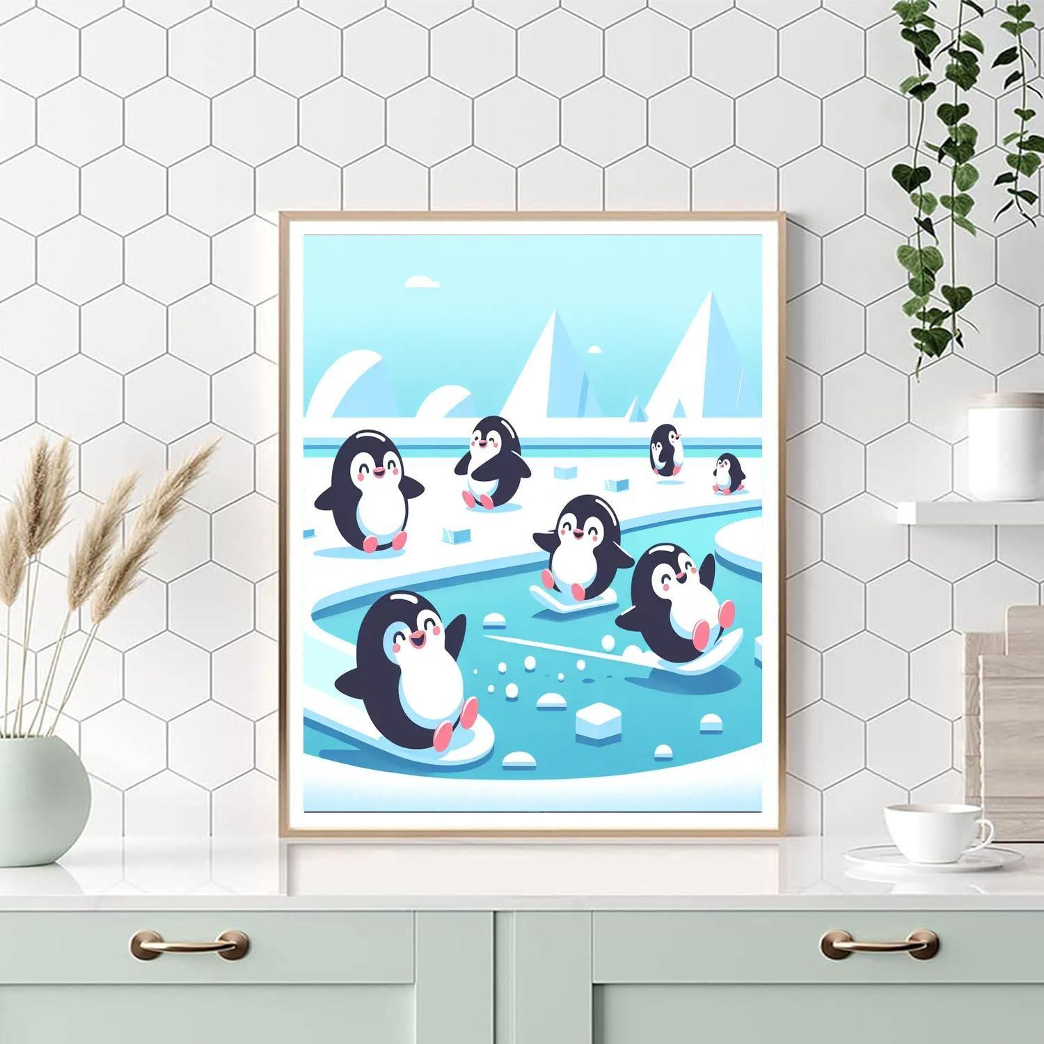 Playful Penguin Expedition Paint By Numbers Art