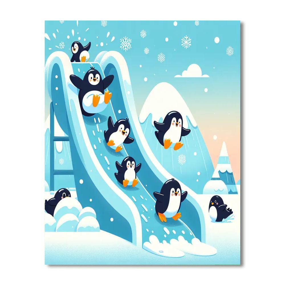 Snowy Penguin Playground Paint By Number