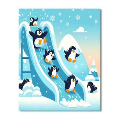 Snowy Penguin Playground Paint By Number