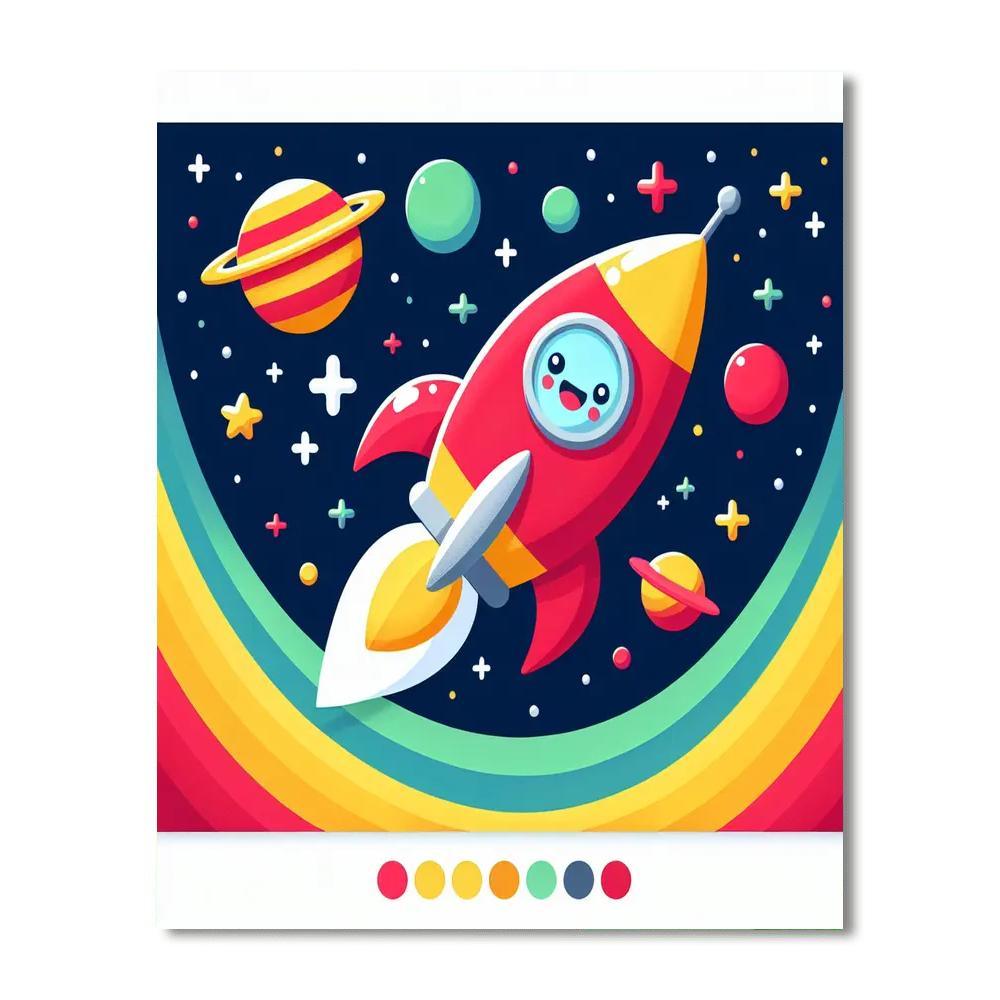 Whimsical Rocket Ship DIY Paint By Numbers