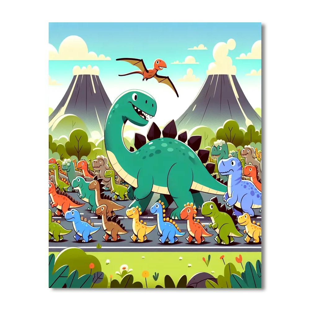 Dazzling Dinosaur Parade DIY Paint By Numbers