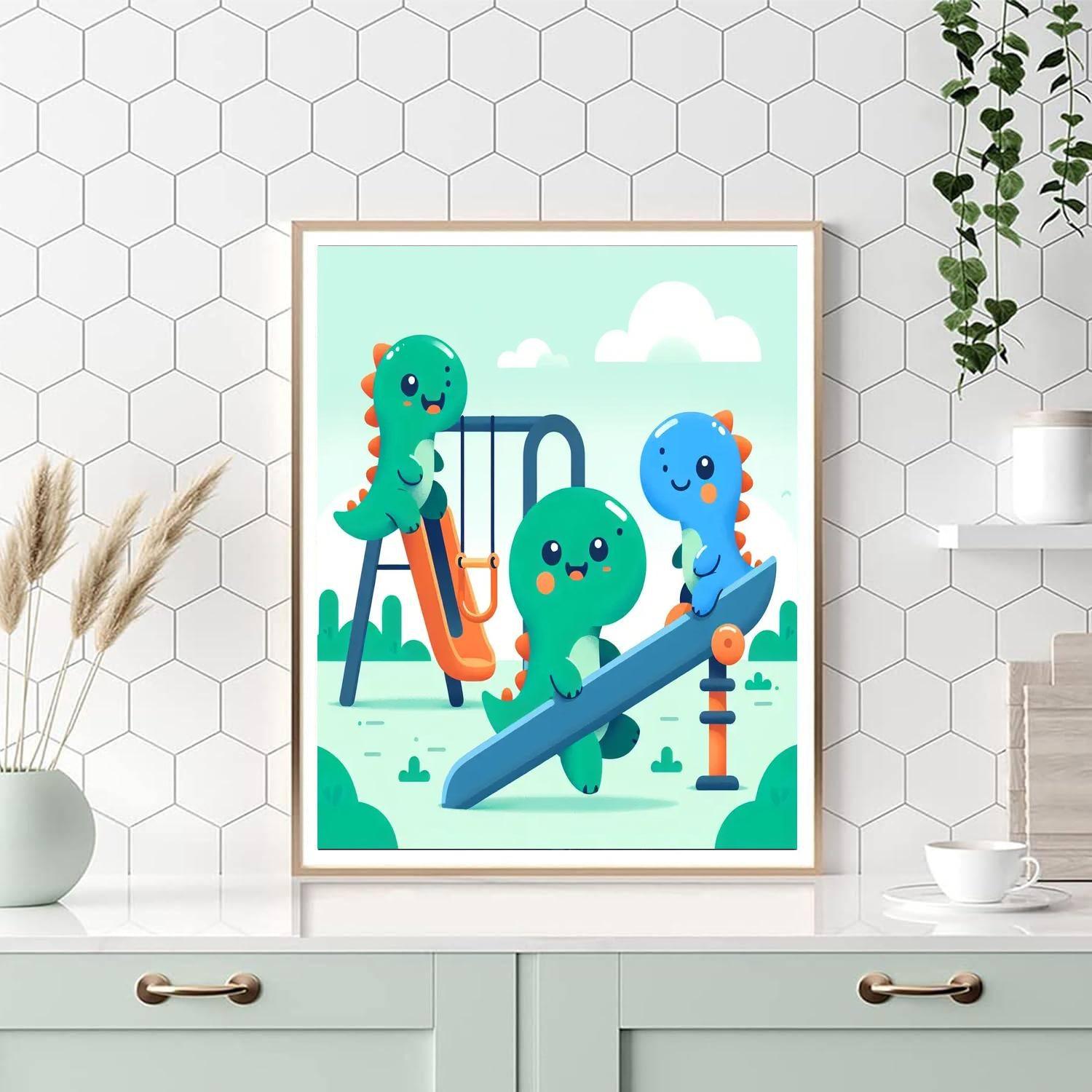 Dinosaurs In The Playground Paint By Numbers Art