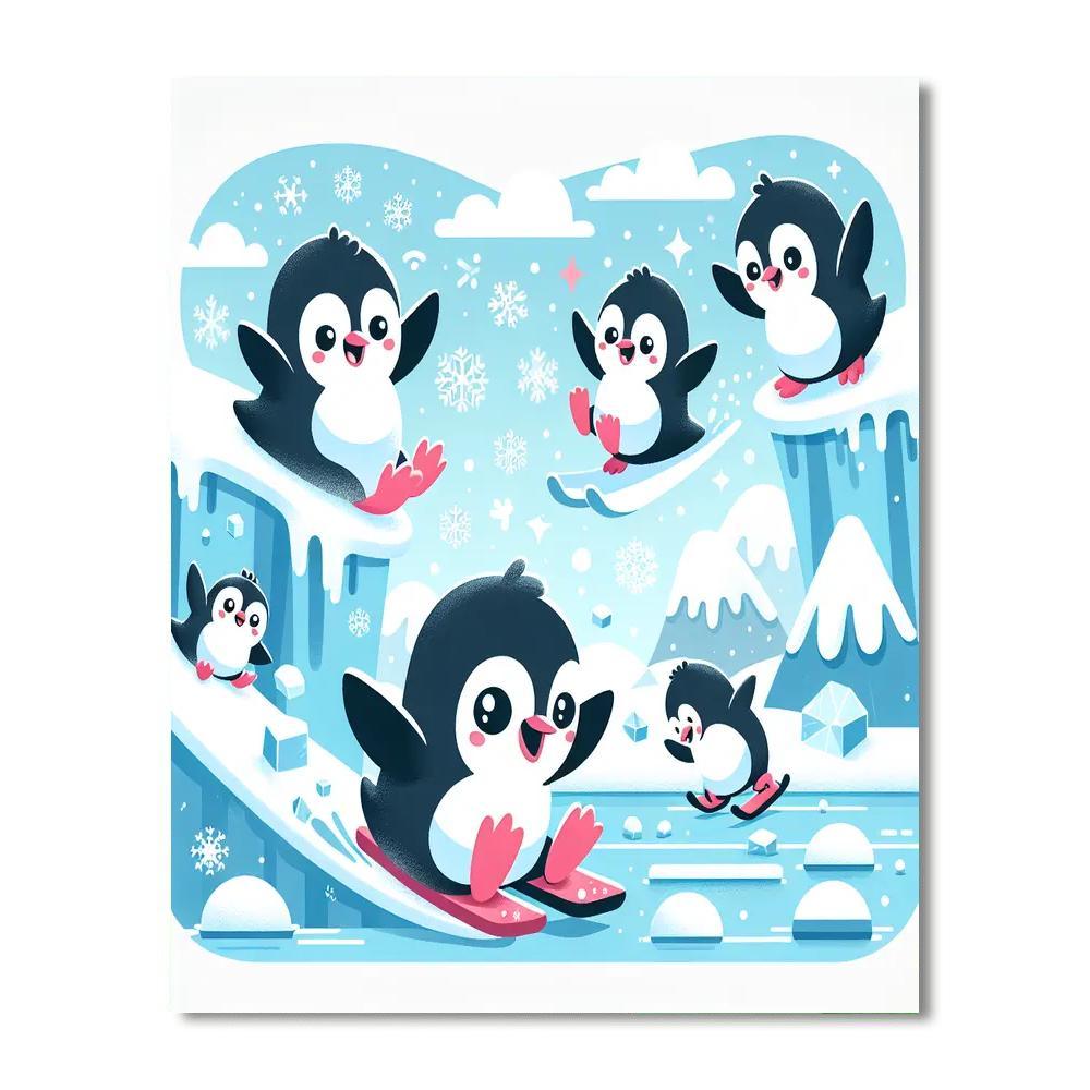 Playful Penguin's Icy Expedition Paint By Numbers