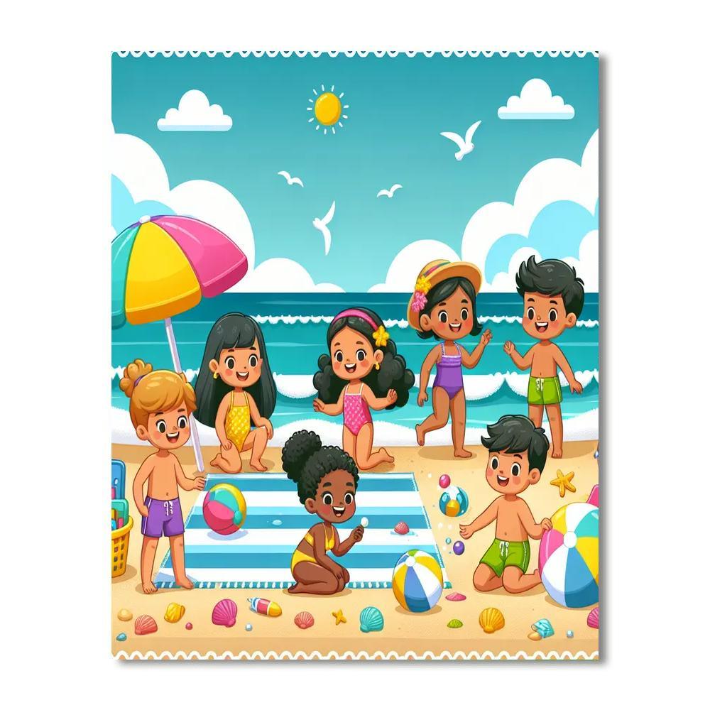 Playful Beach Day Number Painting
