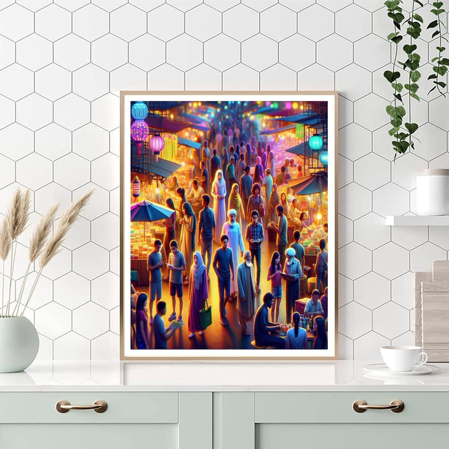 Bustling Night Market Painting By Numbers Kit