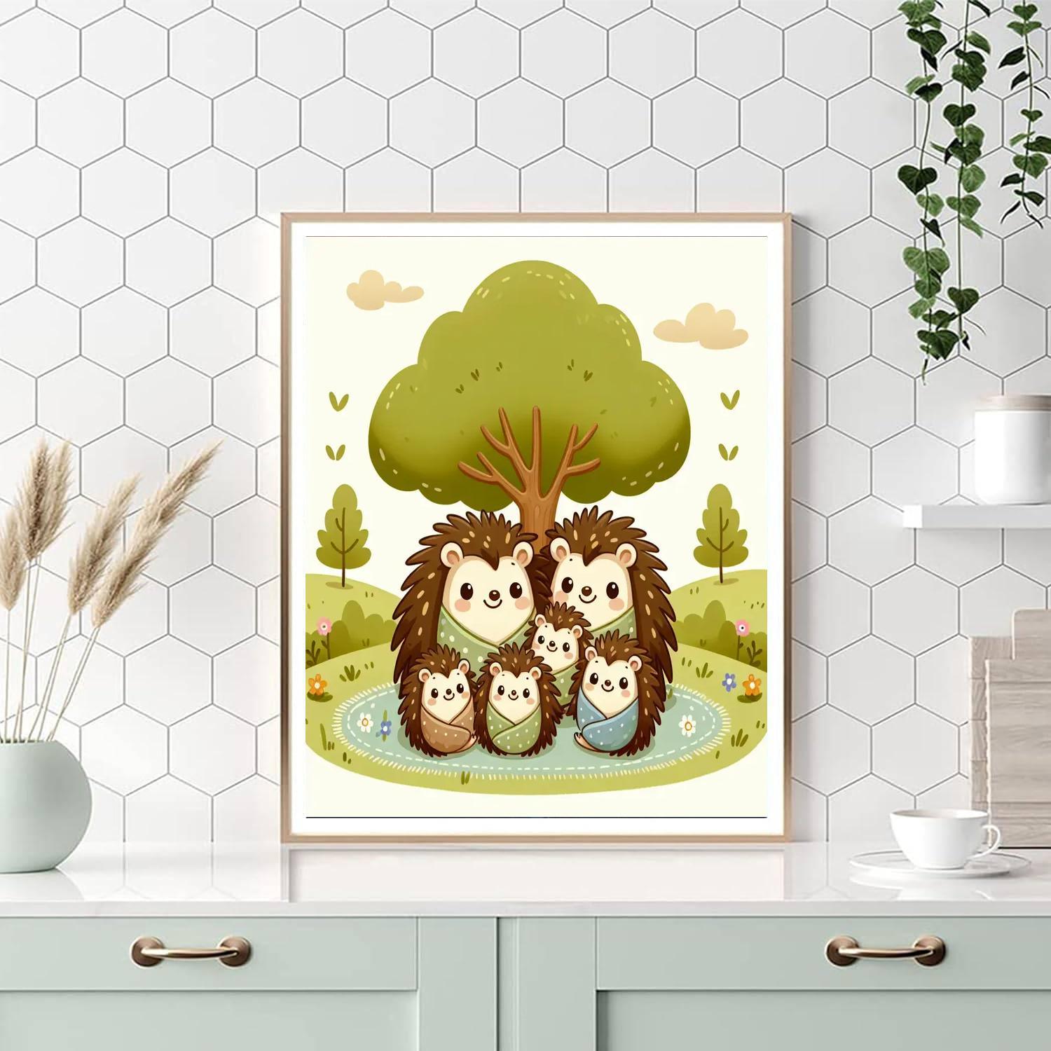 Cuddly Hedgehog Family Paint By Numbers Art