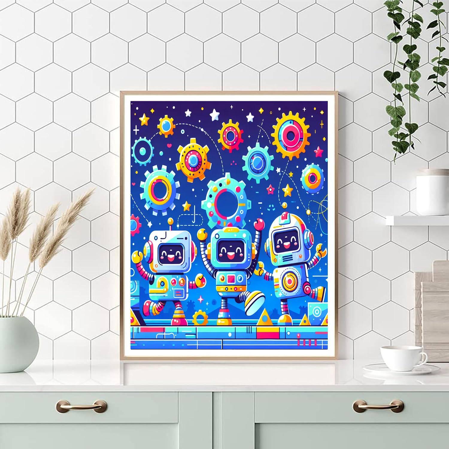 Adventure With Cute Robots Painting By Numbers Kit