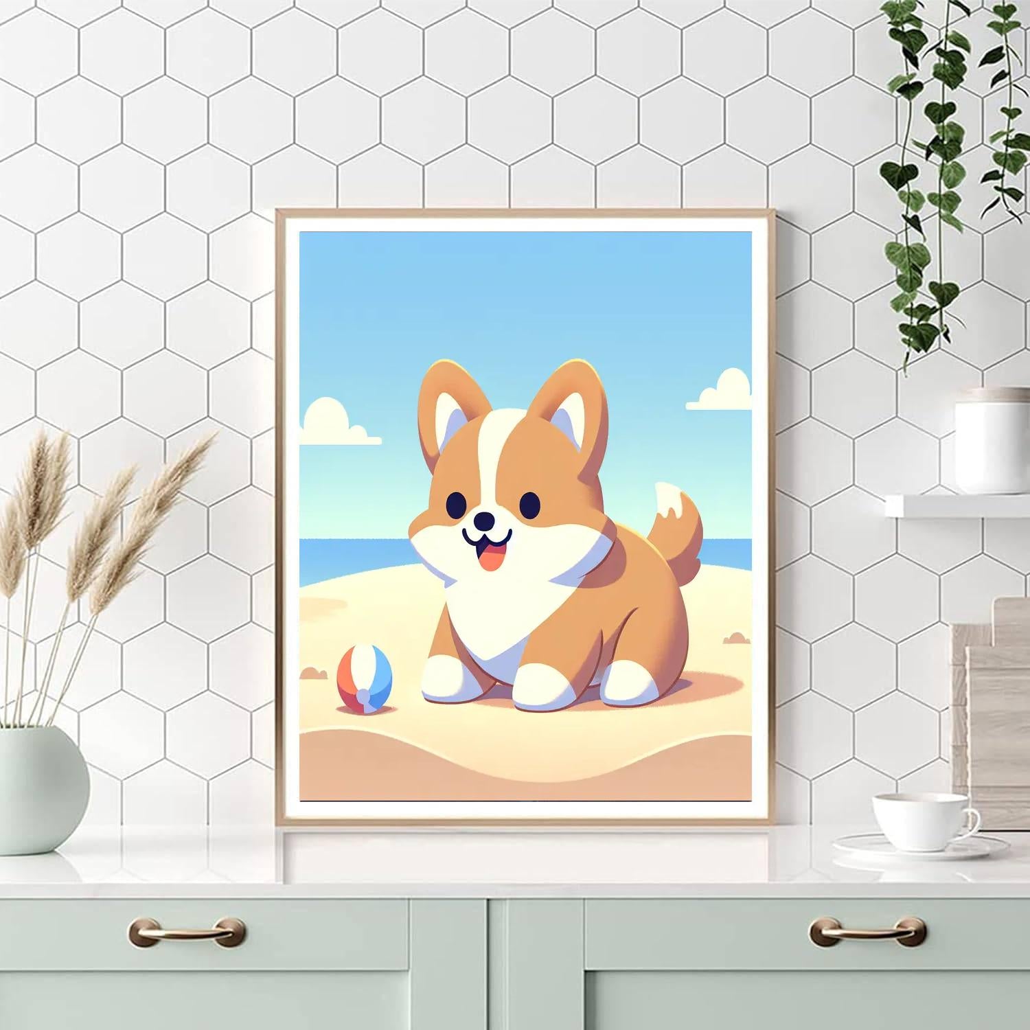 Charming Corgi Beach Day Paint By Numbers