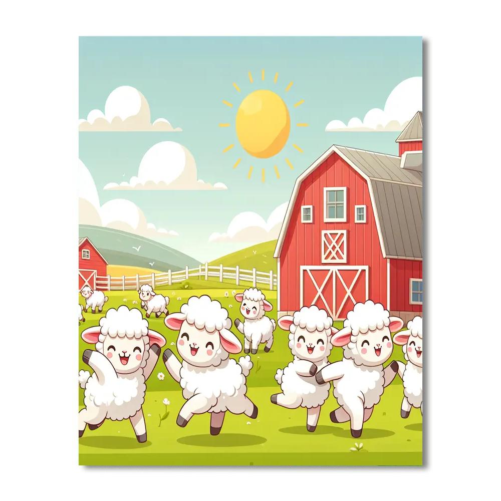 Friendly Farmyard Fun With Frolicking Lambs Paint By Numbers Kits