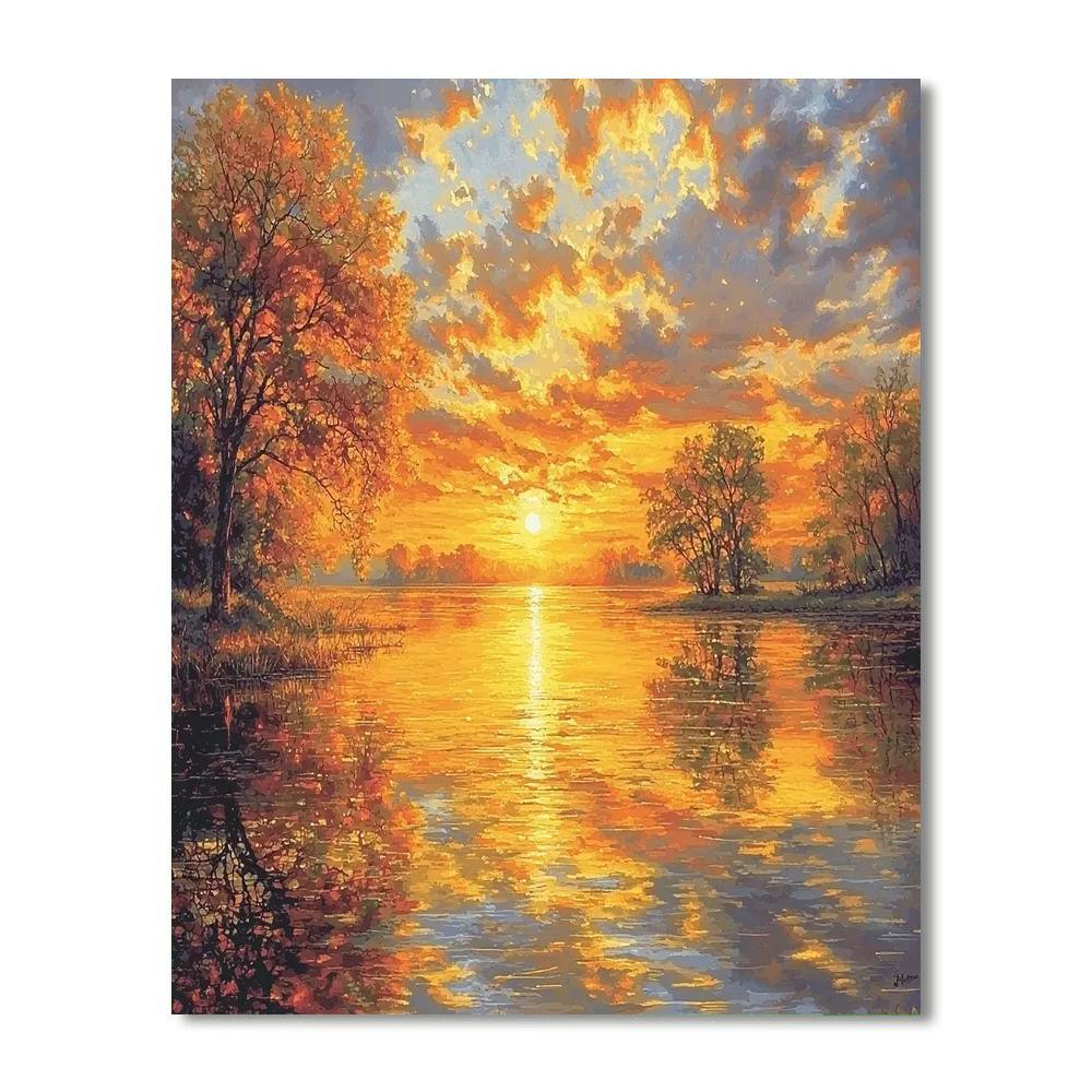 John Constable Inspired Golden Sunset Reflections  Number Painting