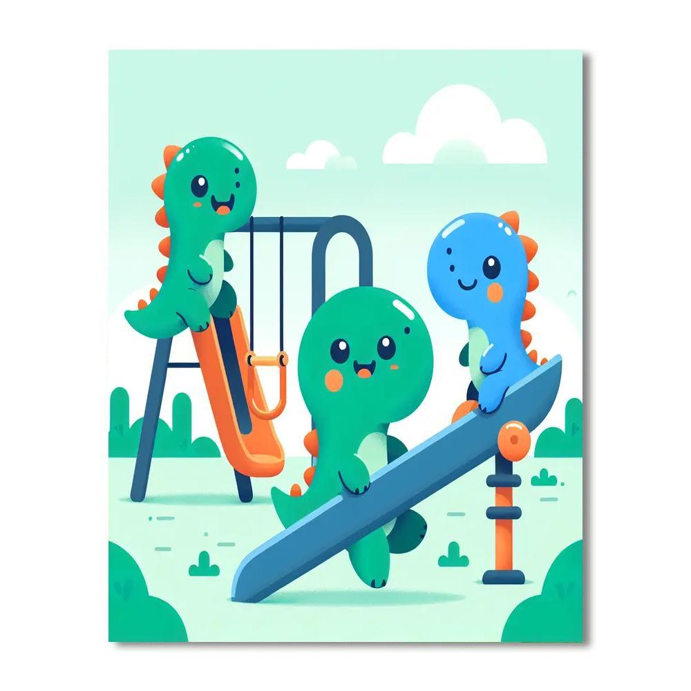 Dinosaurs In The Playground Paint By Numbers Art