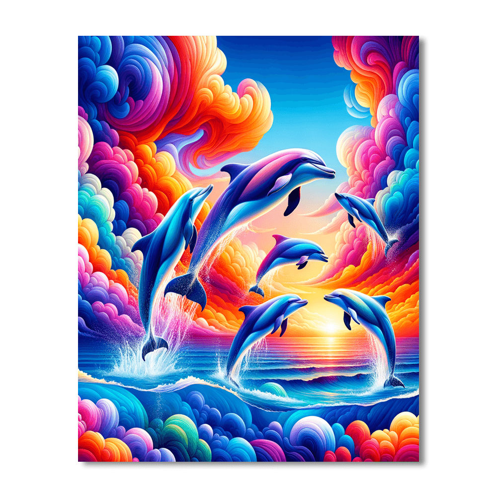 Dancing Dolphins At Sunset Numbered Painting Kits