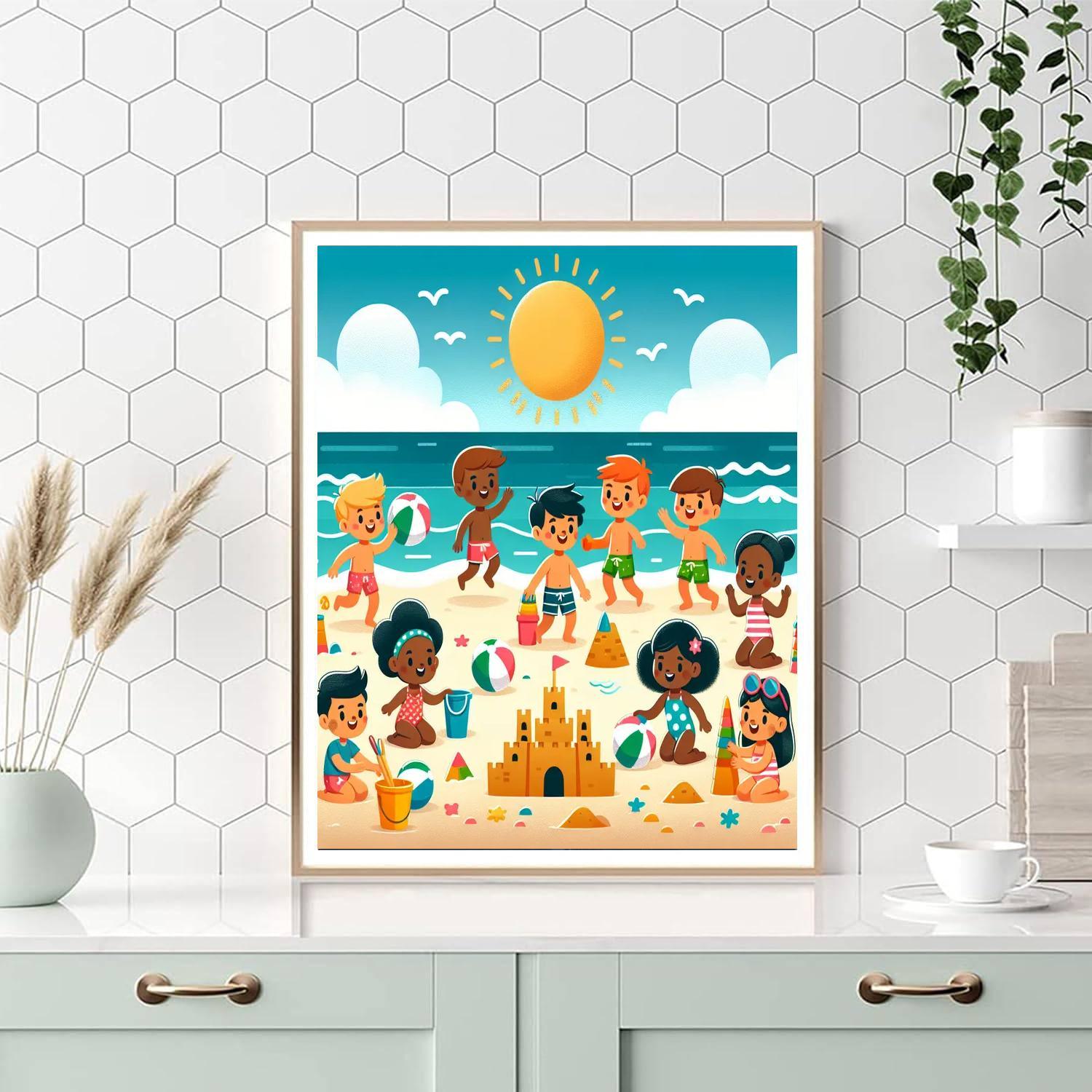 Lively Beach Scene Painting By Numbers Kit
