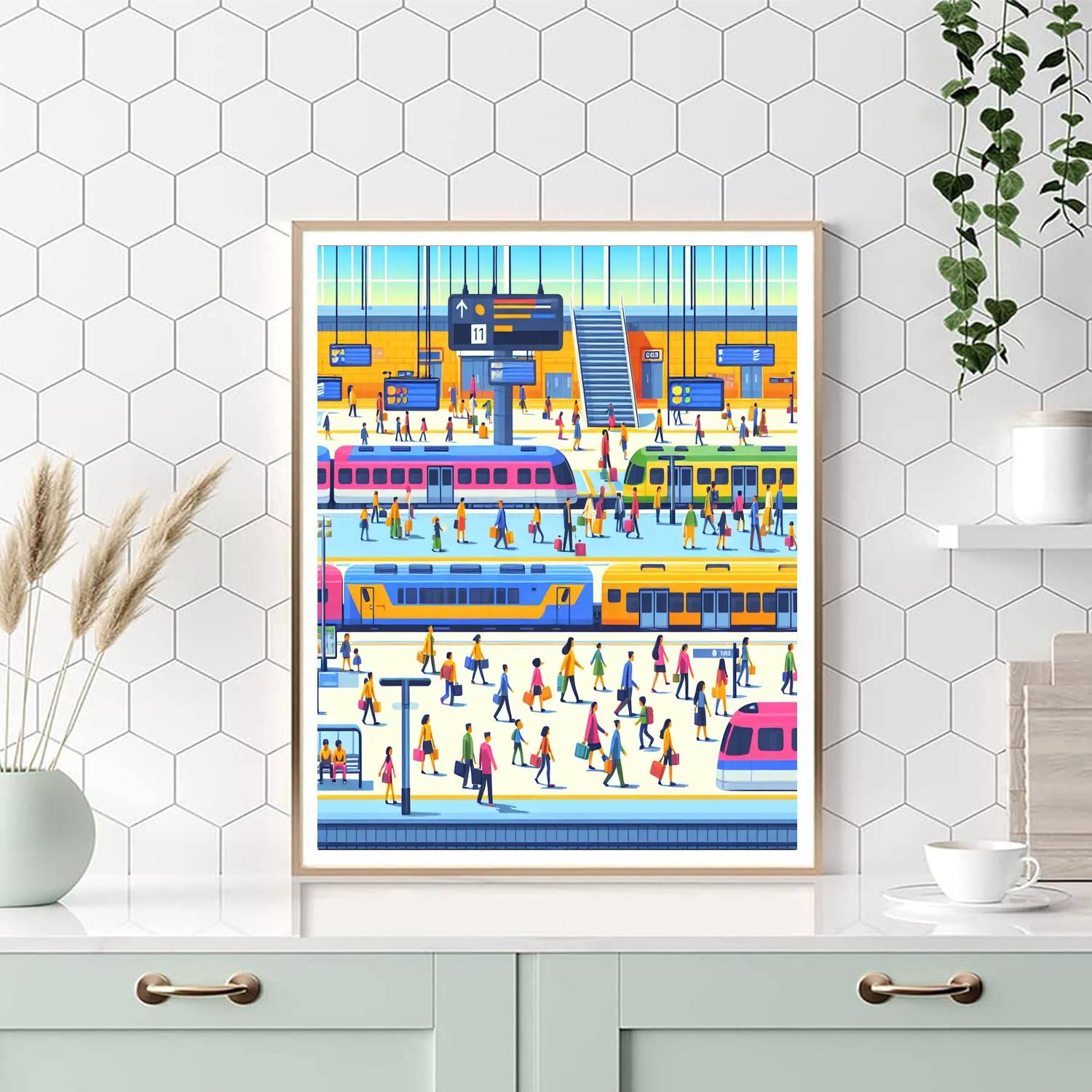 Busy Train Station Painting Number Kit