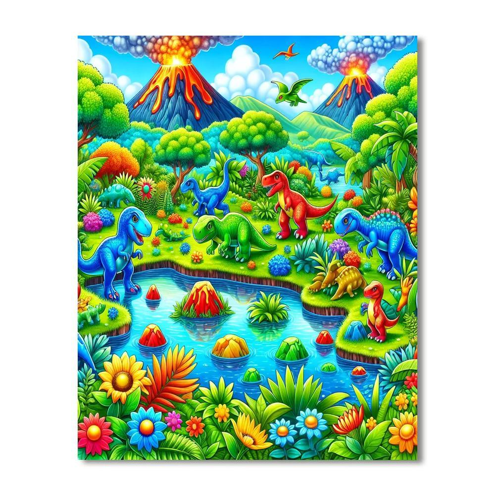 Whimsical Dinosaur Land Paint By Color