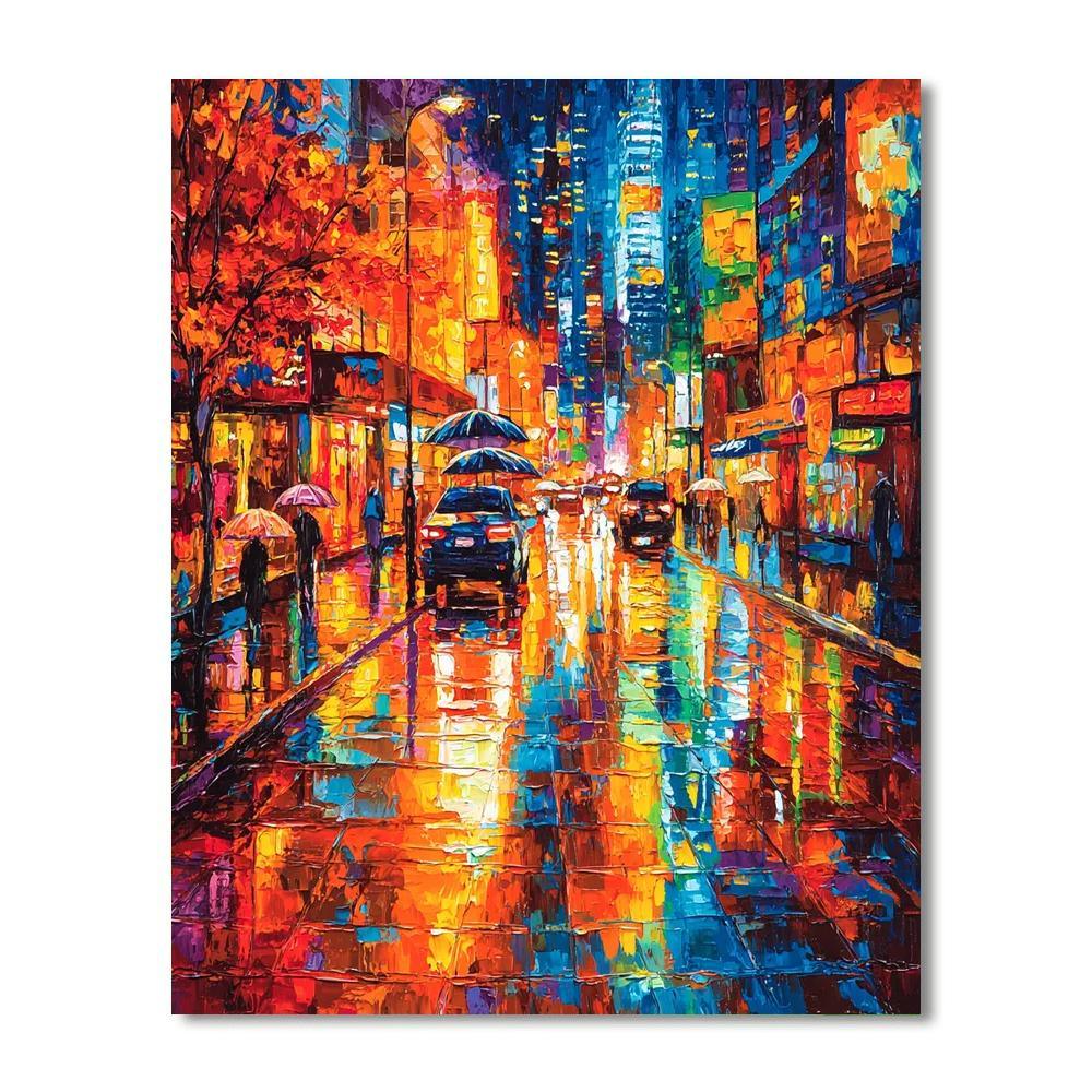 Leonid Afremov Inspired Urban Rain Melody  Painting By Numbers Kit