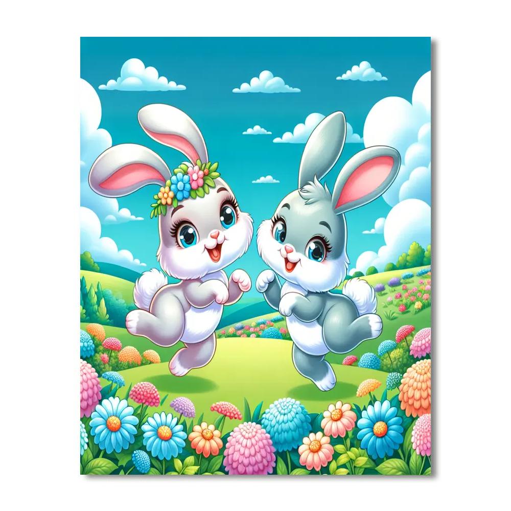 Cute Bouncing Bunnies Painting Number Kit