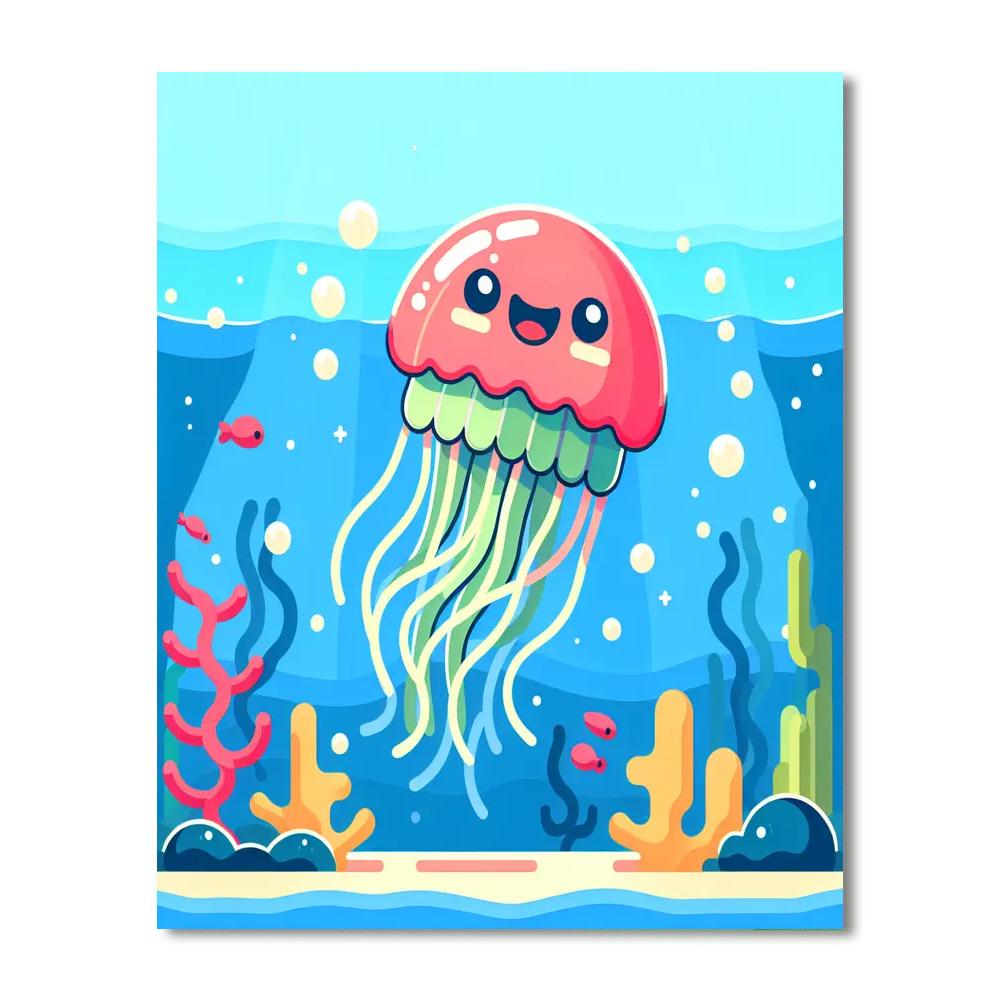 Giggly Jellyfish Ocean Scene Painting Number Kit