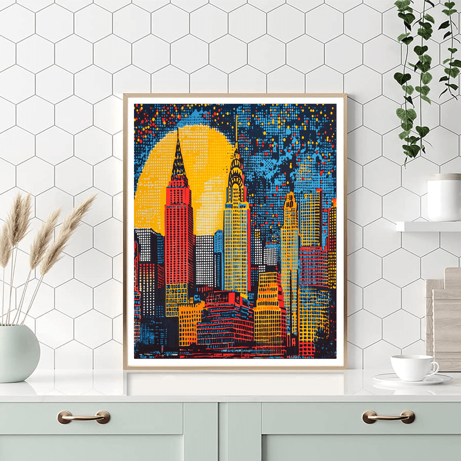Roy Lichtenstein Inspired Industrial Night Skyline  Numbered Painting Kits
