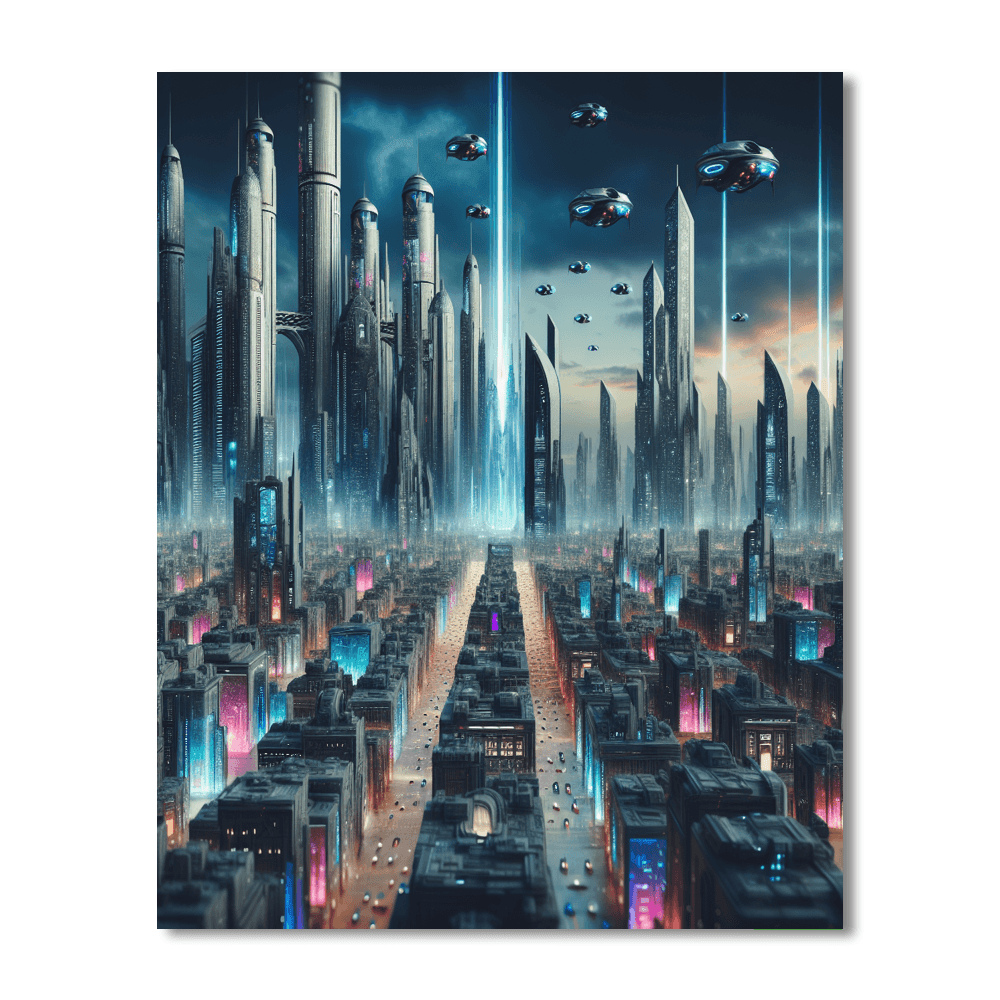 Retro Futuristic Cityscape Paint By Numbers Kits