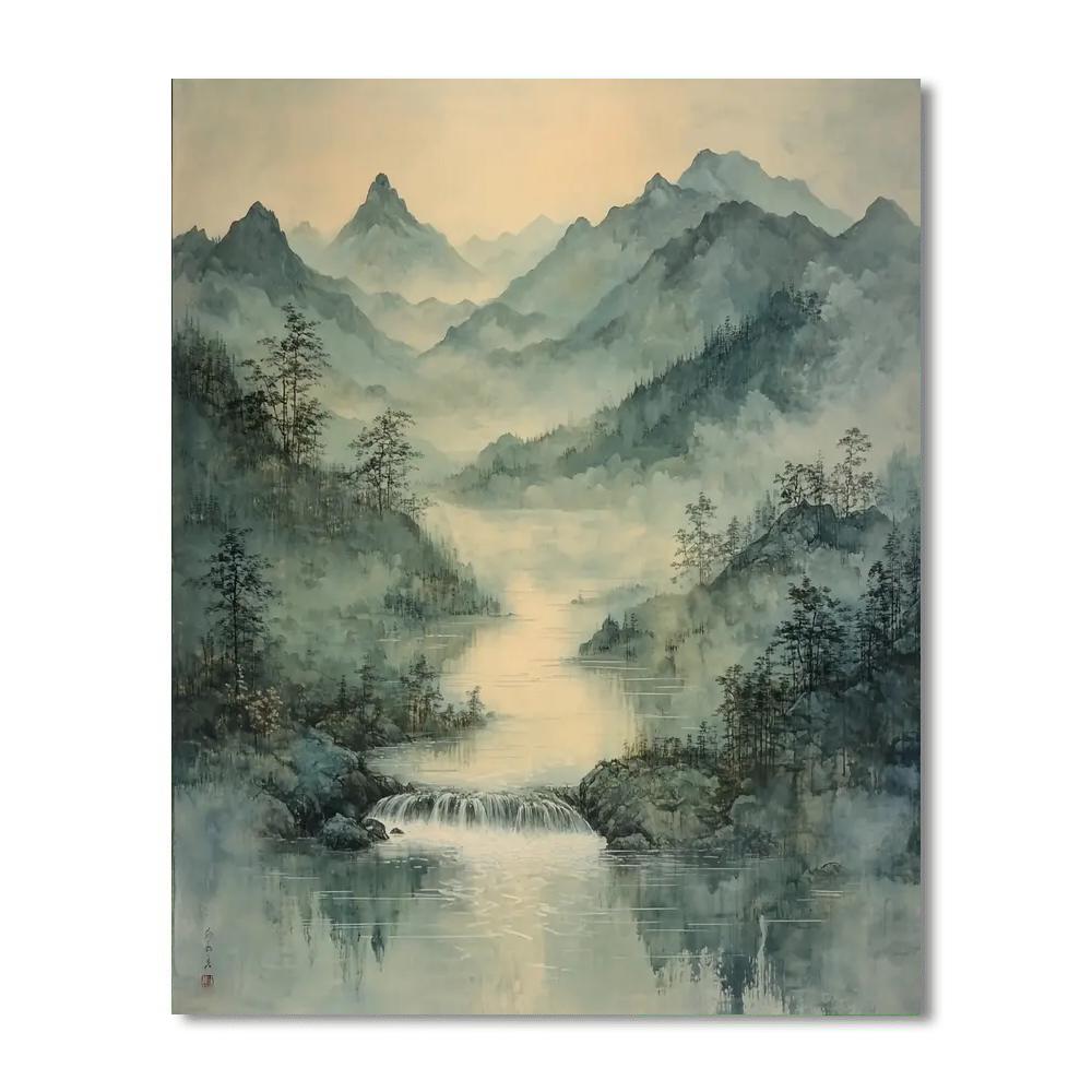 Zhao Mengfu Inspired Mystic River Serenade  Paint By Number