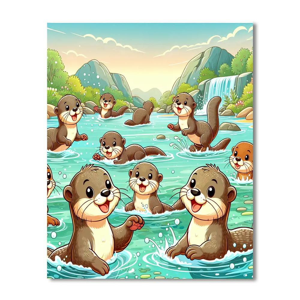 Cheerful Otters' River Adventure Paint By Numbers Kits