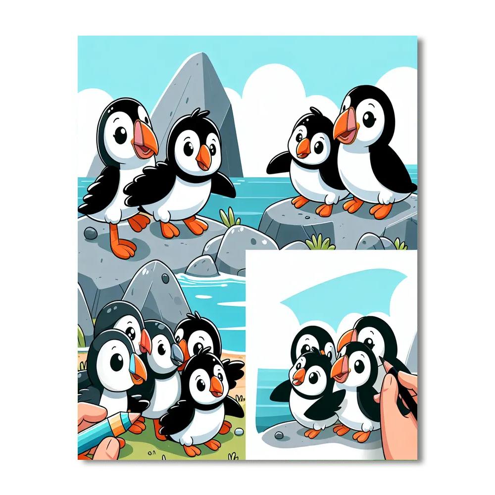 Playful Puffins Paint By Numbers Art