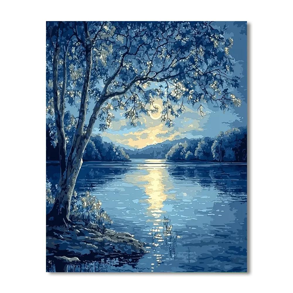 Utagawa Hiroshige Inspired Moonlight On Tranquil Waters  Number Painting