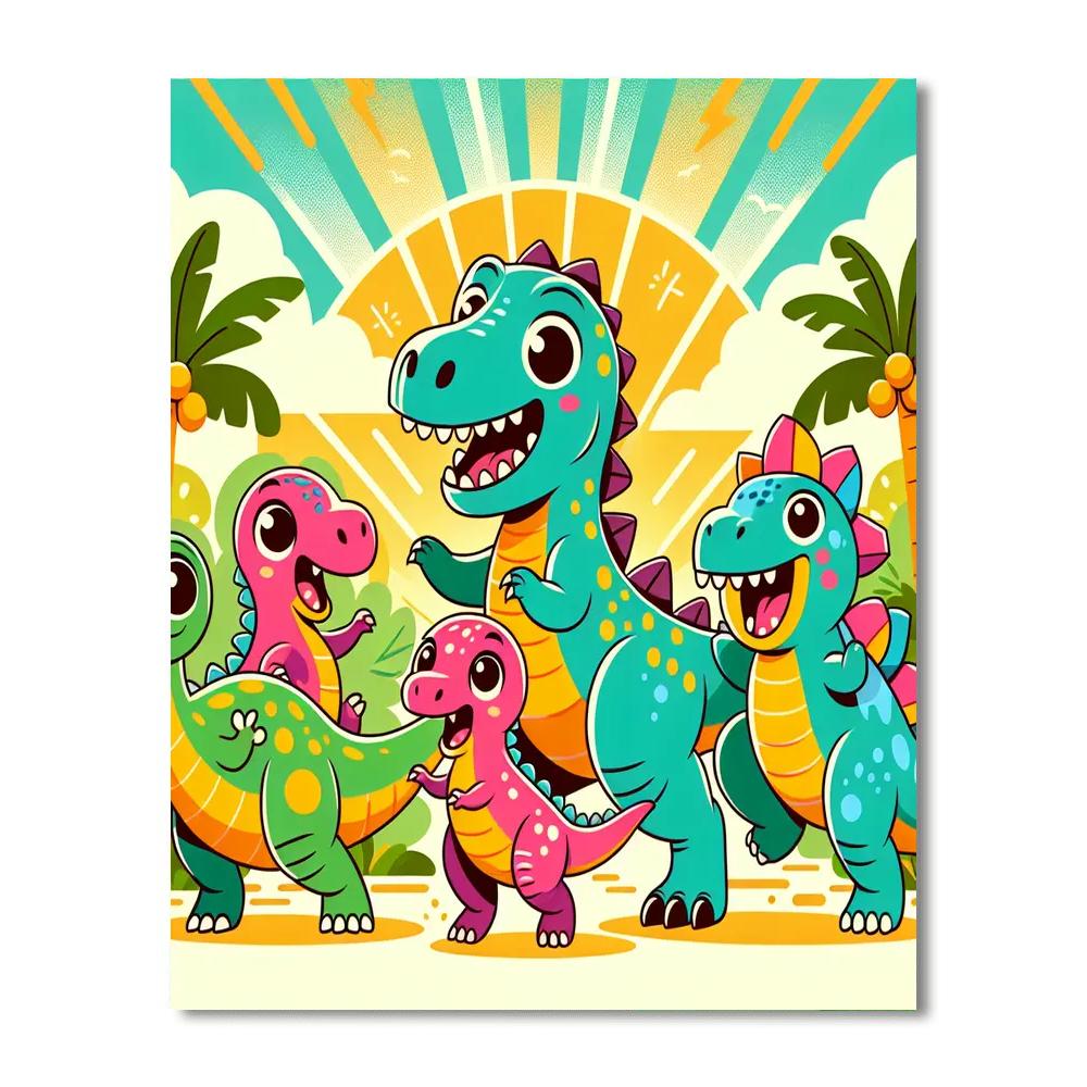 Cheery Dinosaur Dance Painting By Numbers Kit