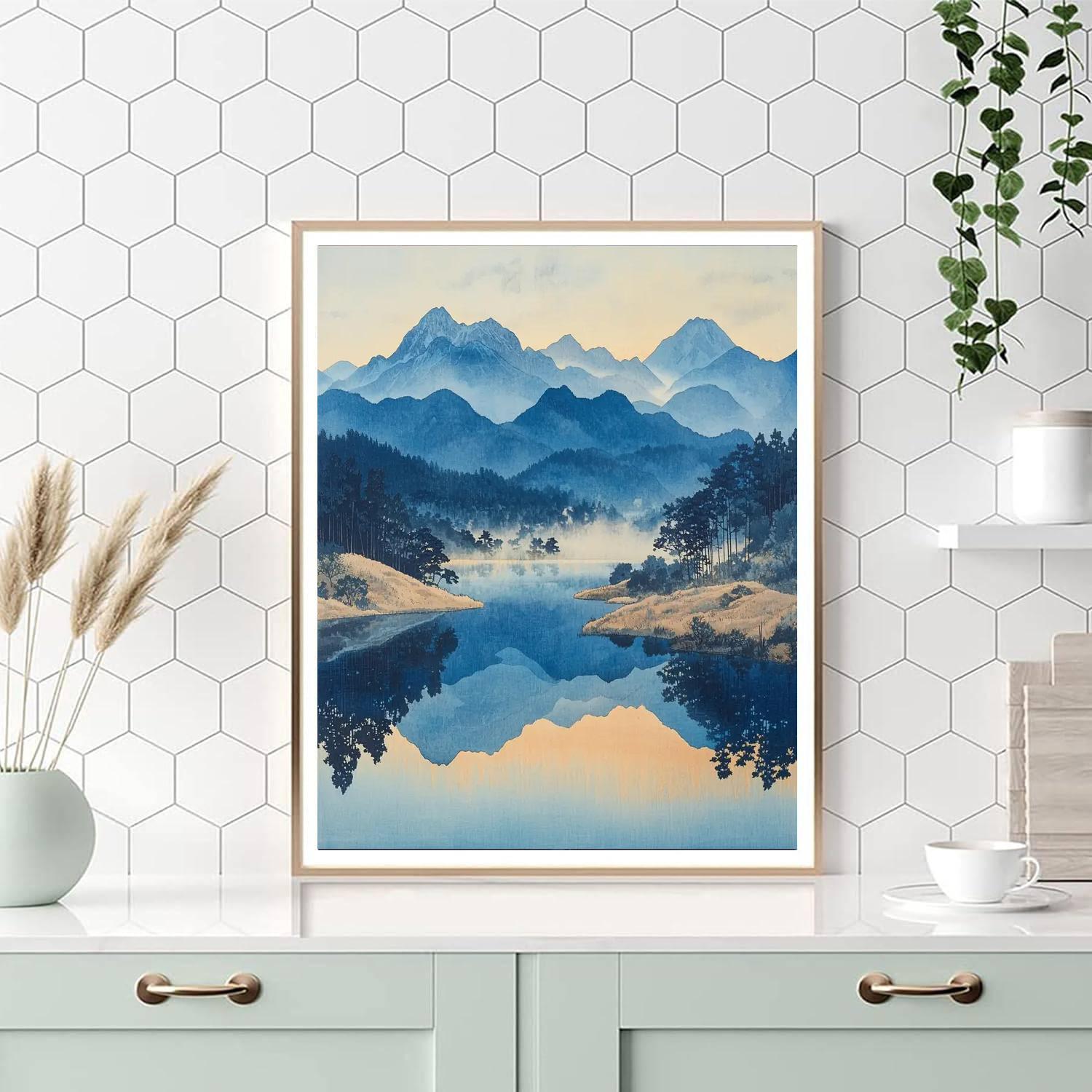 Utagawa Hiroshige Inspired Zen Mountain Reflection  Paint By Numbers Art