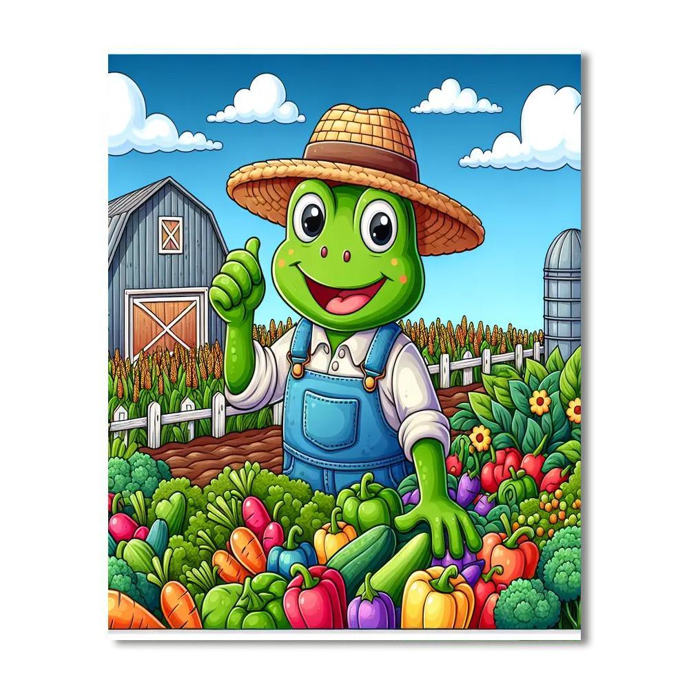 Cheerful Farmer Frog DIY Paint By Numbers