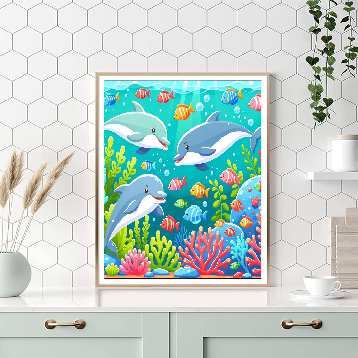Underwater Dolphin Journey Number Painting