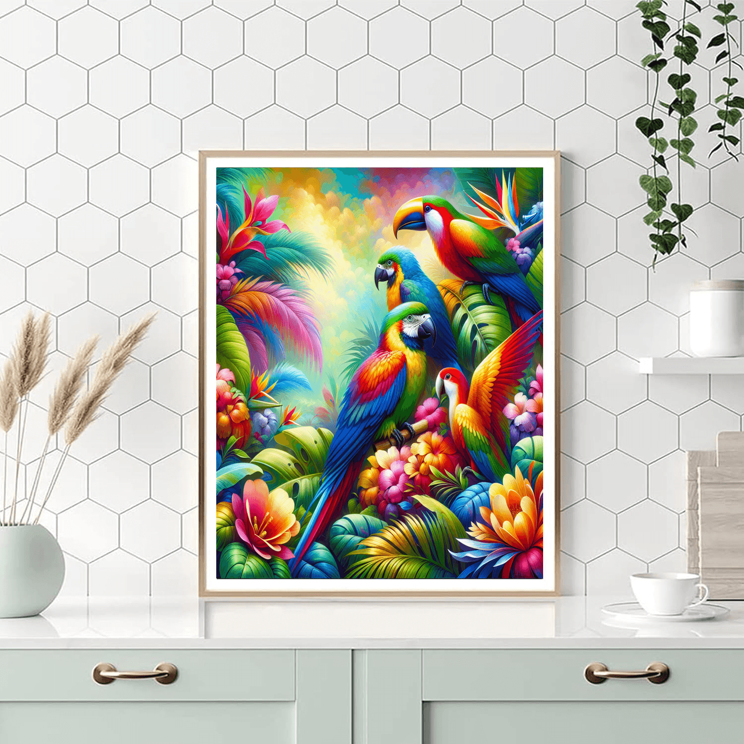 Colorful Tropical Birds Painting By Numbers Kit